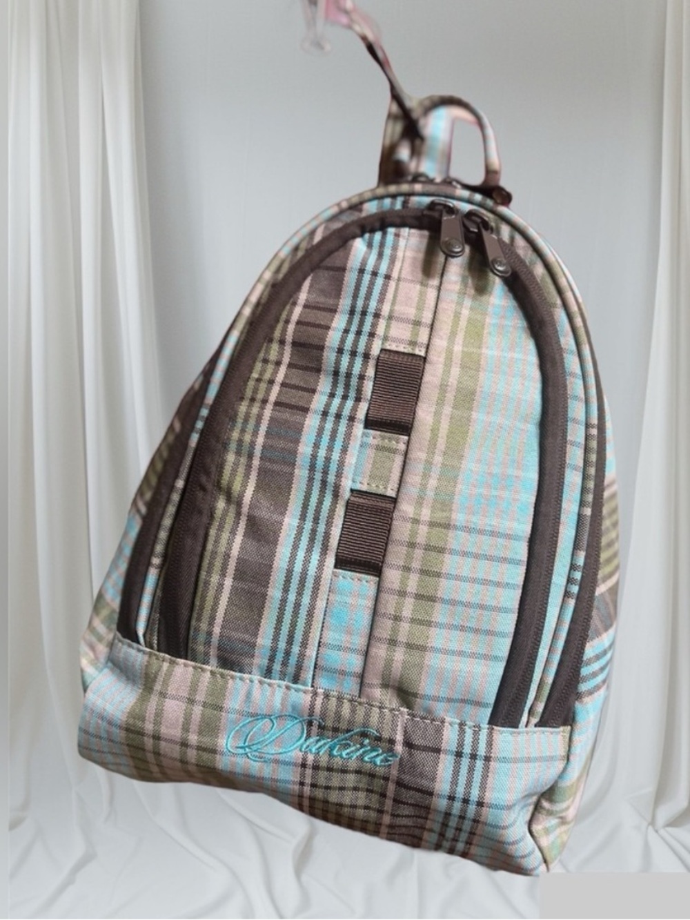 Dakine Plaid Teal & Brown Backpack